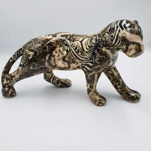 La Vie Safari Panther Figurine – Animal Print Décor Ceramic 11" x 6" Jungle Them
